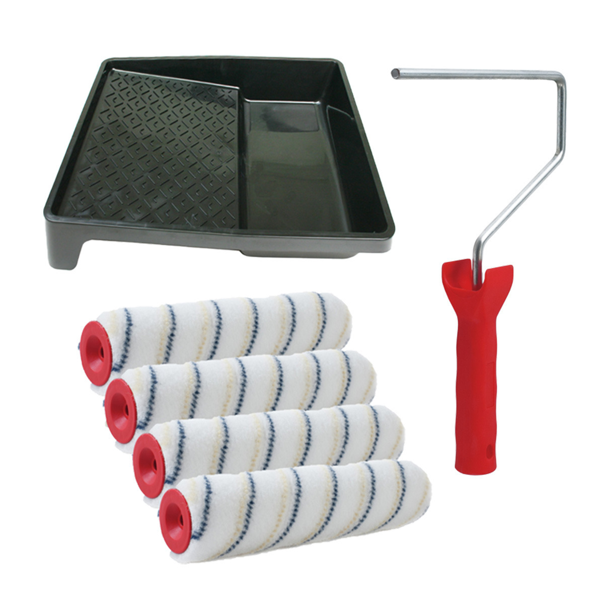 Sorex Verfrollers schilderen set - met beugel en verfbak - 4x anti spatten rollers - breedte 18 cm -