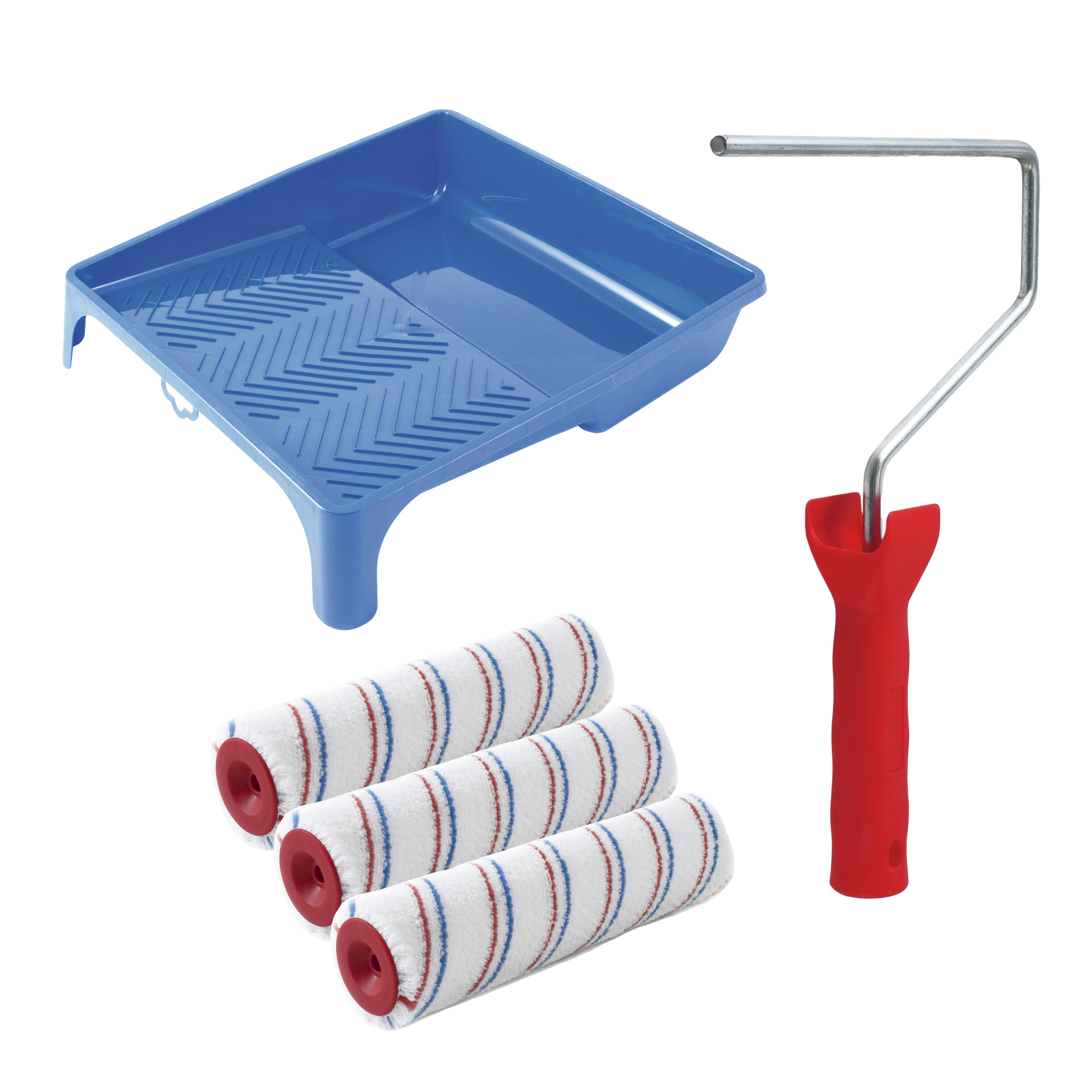 Sorex Verfrollers schilderen set - beugel en verfbak - 3x vacht anti spat verfrollers - 25 cm -