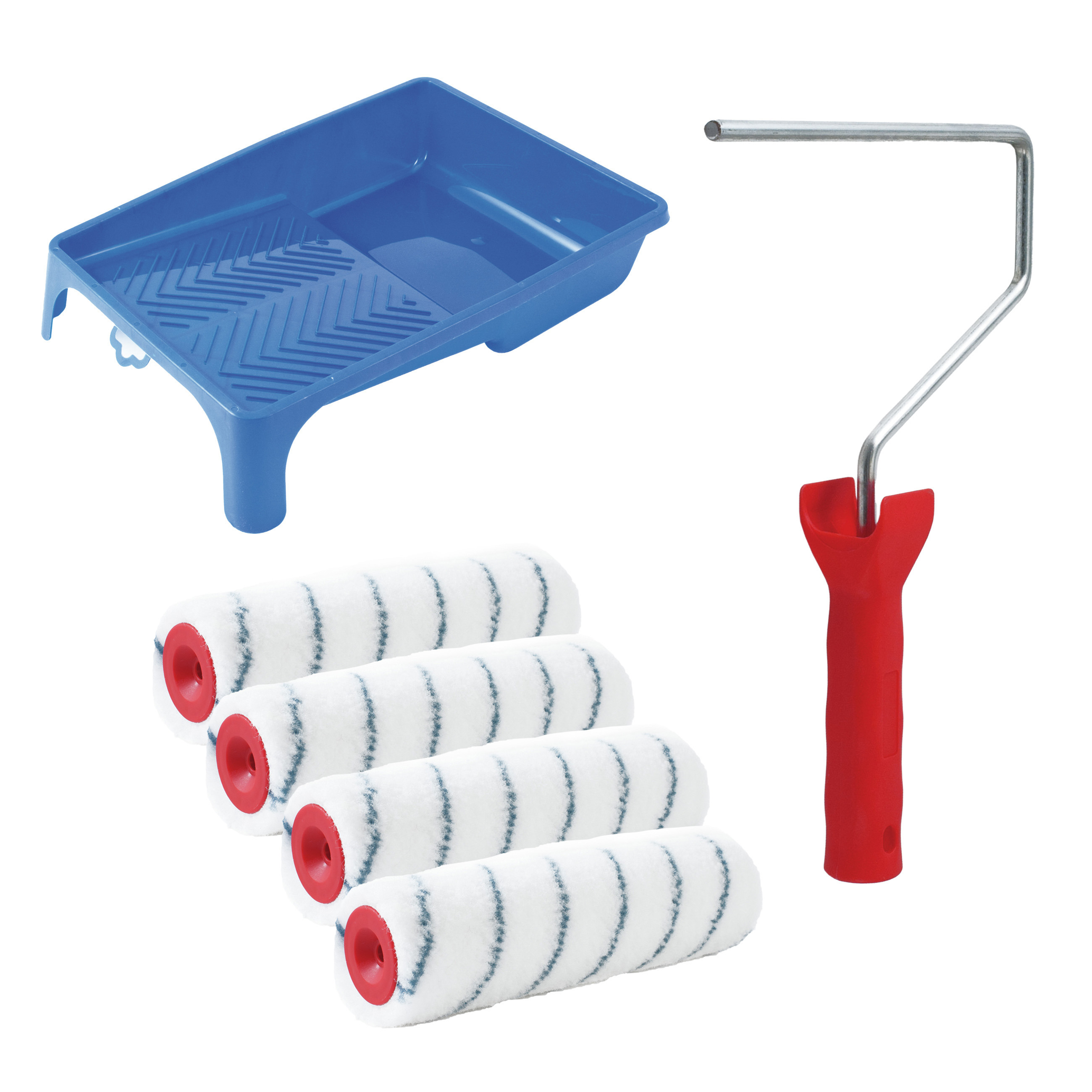 Sorex Verfrollers schilderen set - met beugel en verfbak - 4x anti spat rollers - breedte 18 cm -