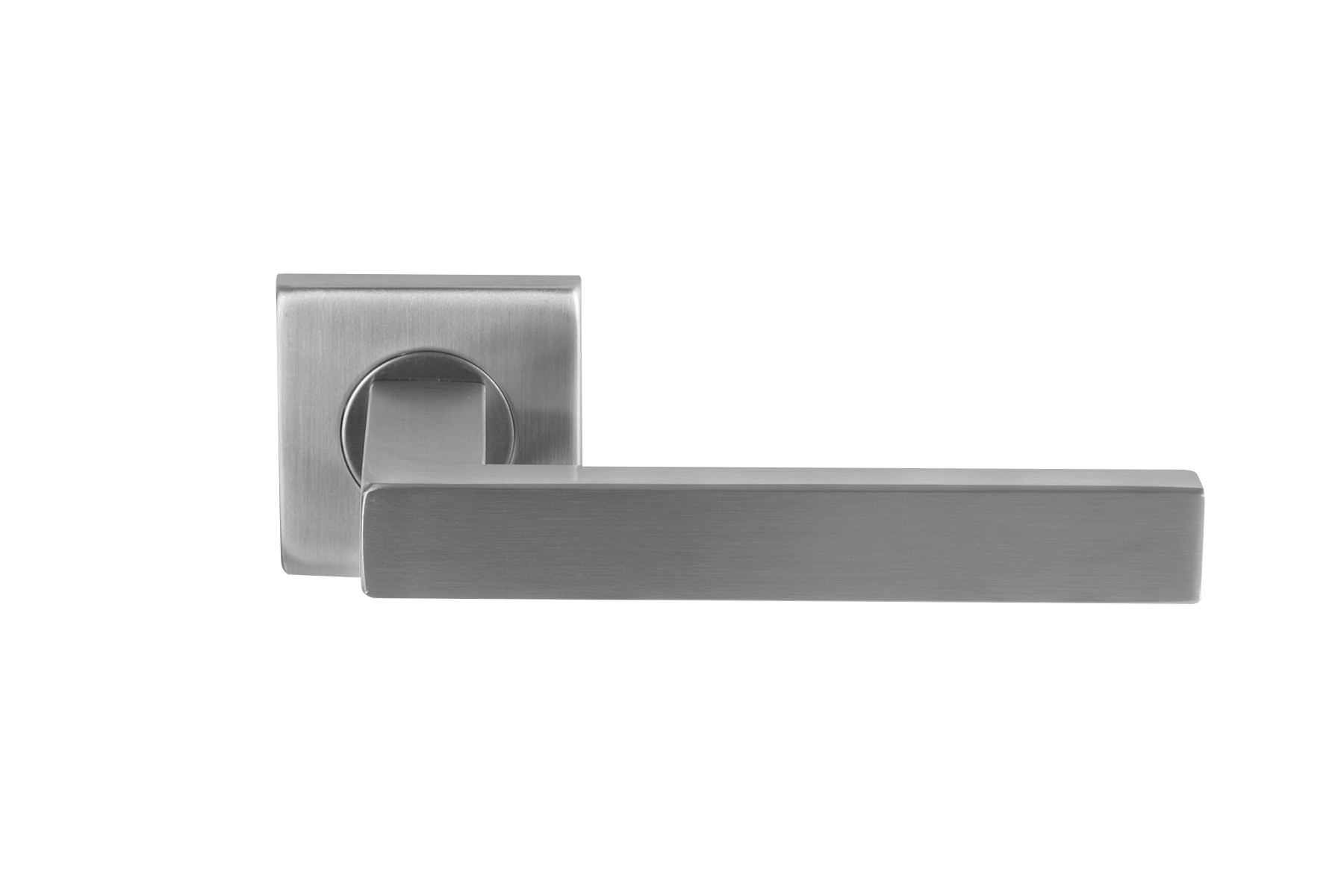 In-Door Deurklink Linea rvs basis op vierkant rozet geveerd