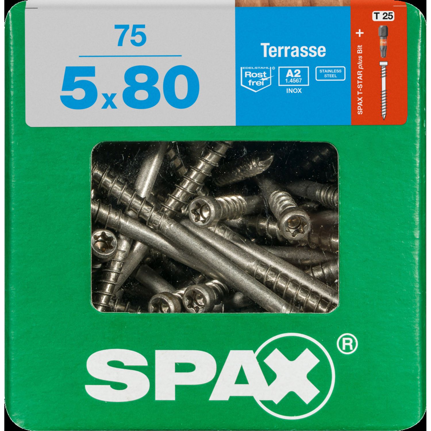 SPAX Terrasschroef 't-star' Rvs 5x80mm 75 Stuks