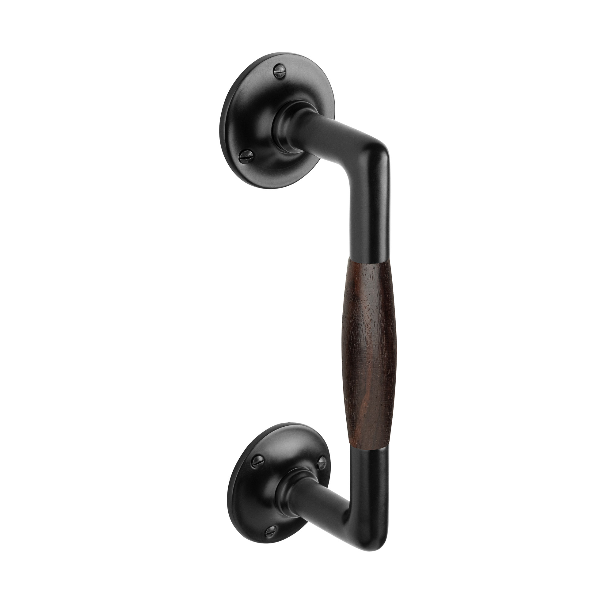 De Oude Deurklink Handgreep palissander 195mm rond rozet mat zwart
