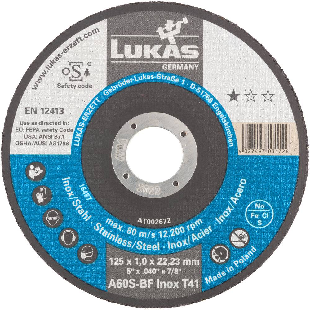LUKAS-ERZETT T41 115x1,0x22,23 A60S-BF AT004643V9802 Doorslijpschijfset 115 mm 50 stuk(s)