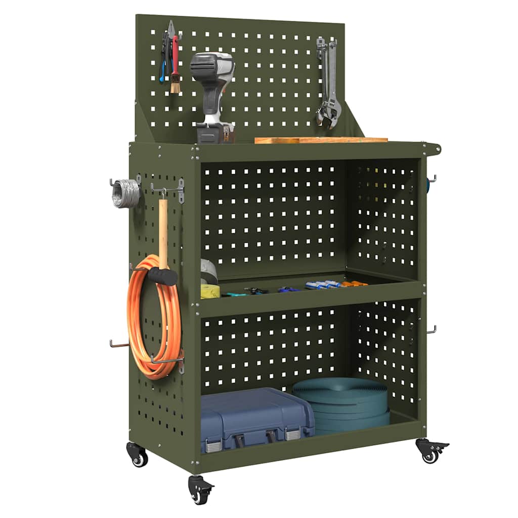 vidaXL Gereedschapswagen Olijfgroen 65 x 35 x 111 cm Koudgewalst staal