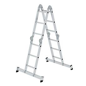 Munk multifunctionele ladder met sporten, trap/enkelladder, met traverse, rechthoekige buisbomen, vierkante sporten, 6 stalen scharnieren, 350 mm breed, 150 kg belasting, nivell traverses, 4x3 sporten