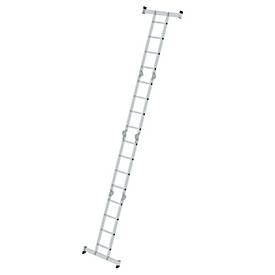 Munk multifunctionele ladder met sporten, trap/enkelladder, met traverse, rechthoekige buisbomen, vierkante sporten, 6 stalen scharnieren, 350 mm breed, 150 kg belasting, nivell traversen, 4x4 sporten