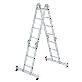 Munk multifunctionele ladder met sporten, trap/enkelladder, met traverse, rechthoekige buisbomen, vierkante sporten, 6 stalen scharnieren, 350 mm breed, 150 kg belasting, nivell traversen, 2x3 + 2x4 s