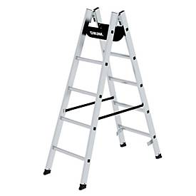 Munk sport trap, aluminium, rechthoekige buisbomen, geribbelde sporten, nivello ladderschoenen, max. 150 kg, polyester gordelspreider veiligheidsvoorziening, 2x5 sporten