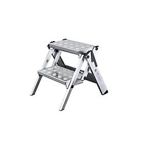 Munk opvouwbaar opstapje, 2 treden, aluminium, opvouwmechanisme, antislip, max. 150 kg, tredeoppervlak B 360 x D 230 mm, zilver