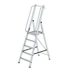 Munk platformladder, 5 treden, aluminium, stevige rechthoekige buisbomen, groot platform, voorgemonteerde leuningen, antislip ladderschoenen, 150 kg