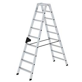 Munk aluminium trap, rechthoekige buisbomen, conische ladderboomgeleiding, nivello ladderschoenen, ergo-pad gripzone, tot 150 kg, 2x9 treden