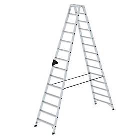 Munk Trapladder, 2x14 treden, aluminium, nivello ladderschoenen, ergo-pad handgreep, veiligheidspal, tot 150 kg