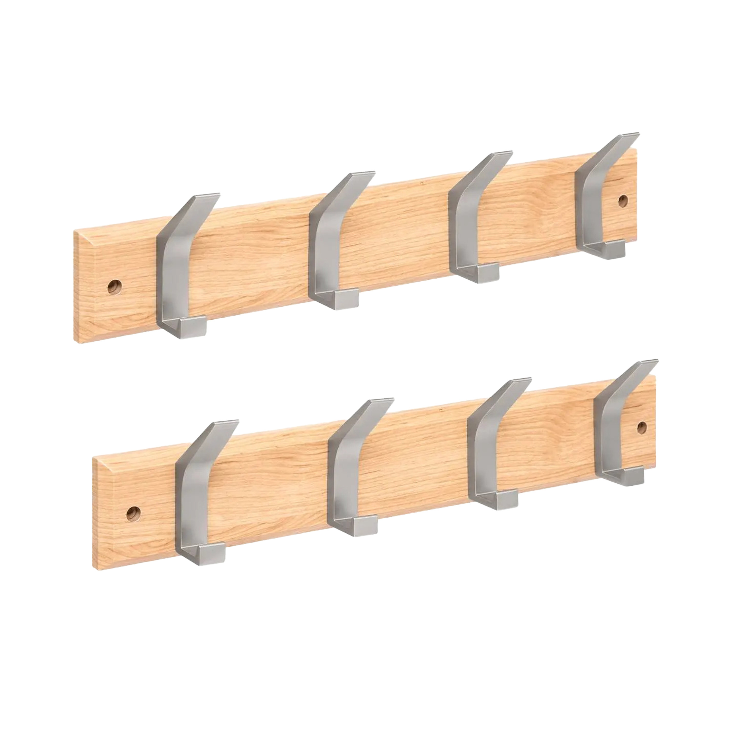5five Kapstok - 2x - 4 ophang haken - RVS - naturel/zilver - 45 x 10 cm - wandkapstok -