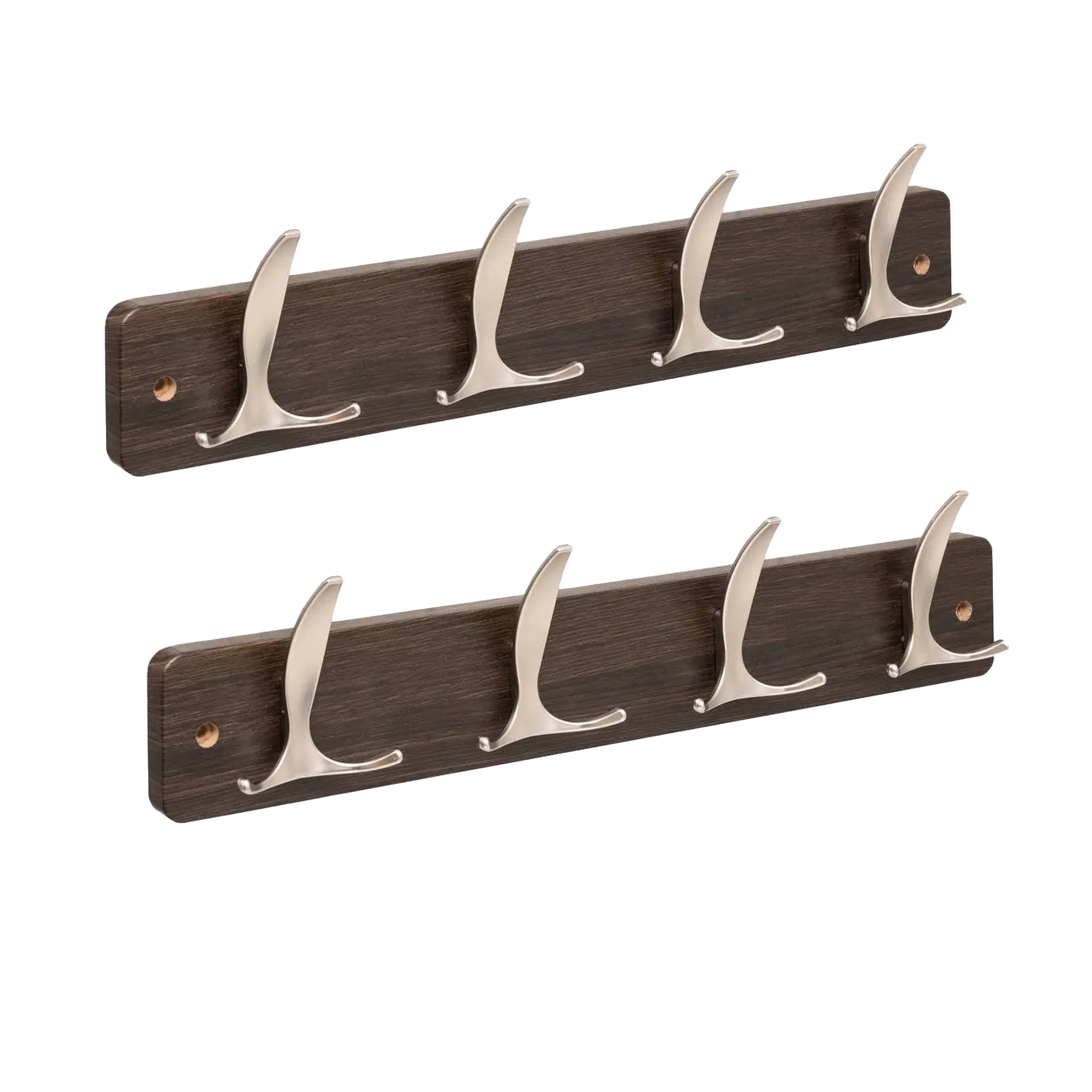 5five Kapstok - 2x - 4 ophang haken - RVS - bruin/zilver - 45 x 10 cm - wandkapstok -