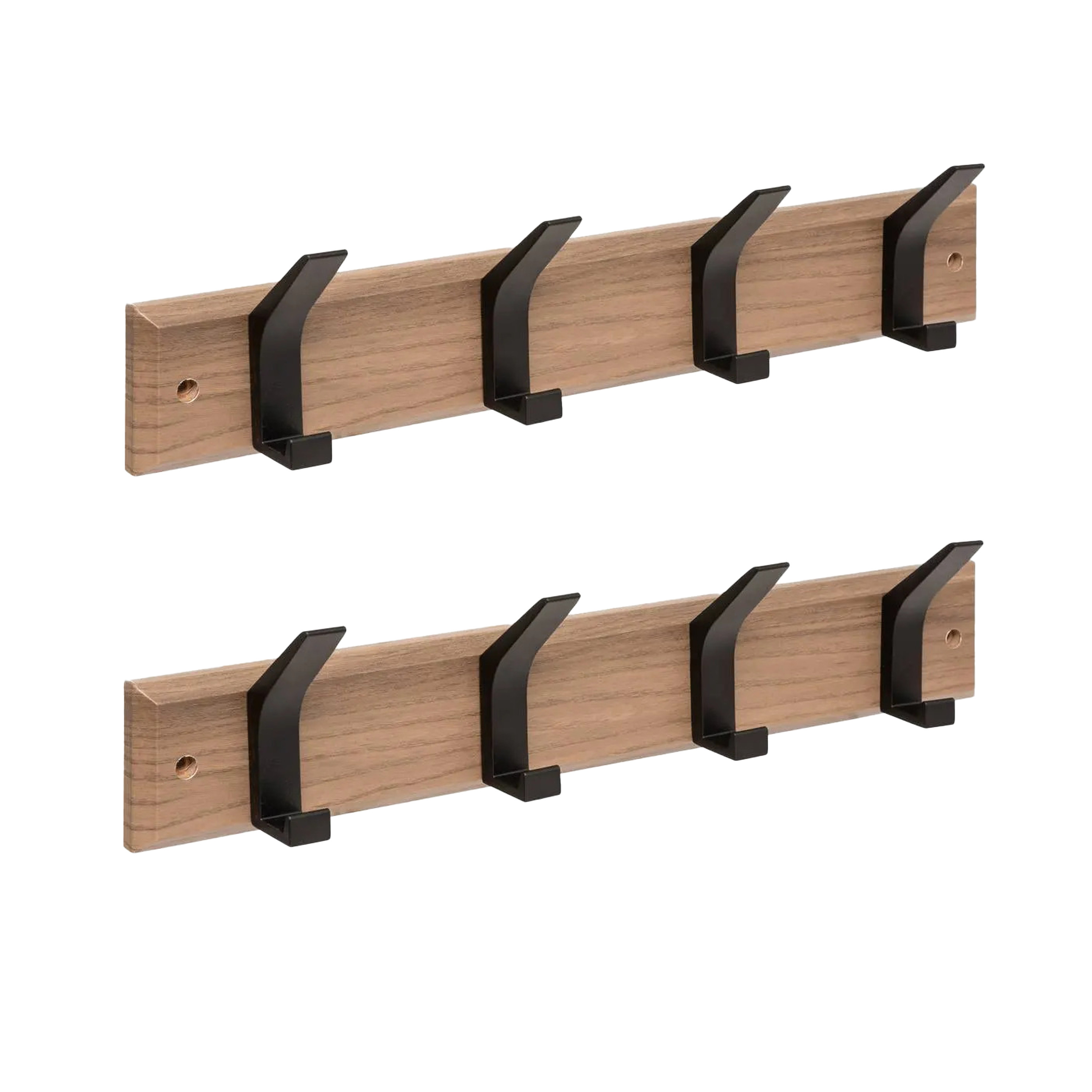 5five Kapstok - 2x - 4 ophang haken - RVS - bruin/zwart - 45 x 10 cm - wandkapstok -