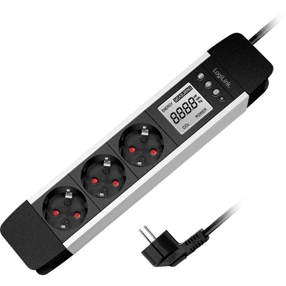 LogiLink LPS285 Energiezuinig stopcontact Zwart, Zilver Randaarde stekker 1 stuk(s)