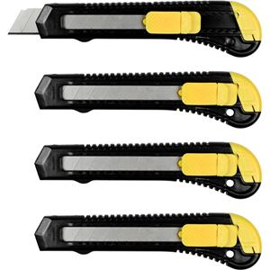 Benson Afbreekmessen - 4x stuks - zwart/geel - breed - scherp mes -