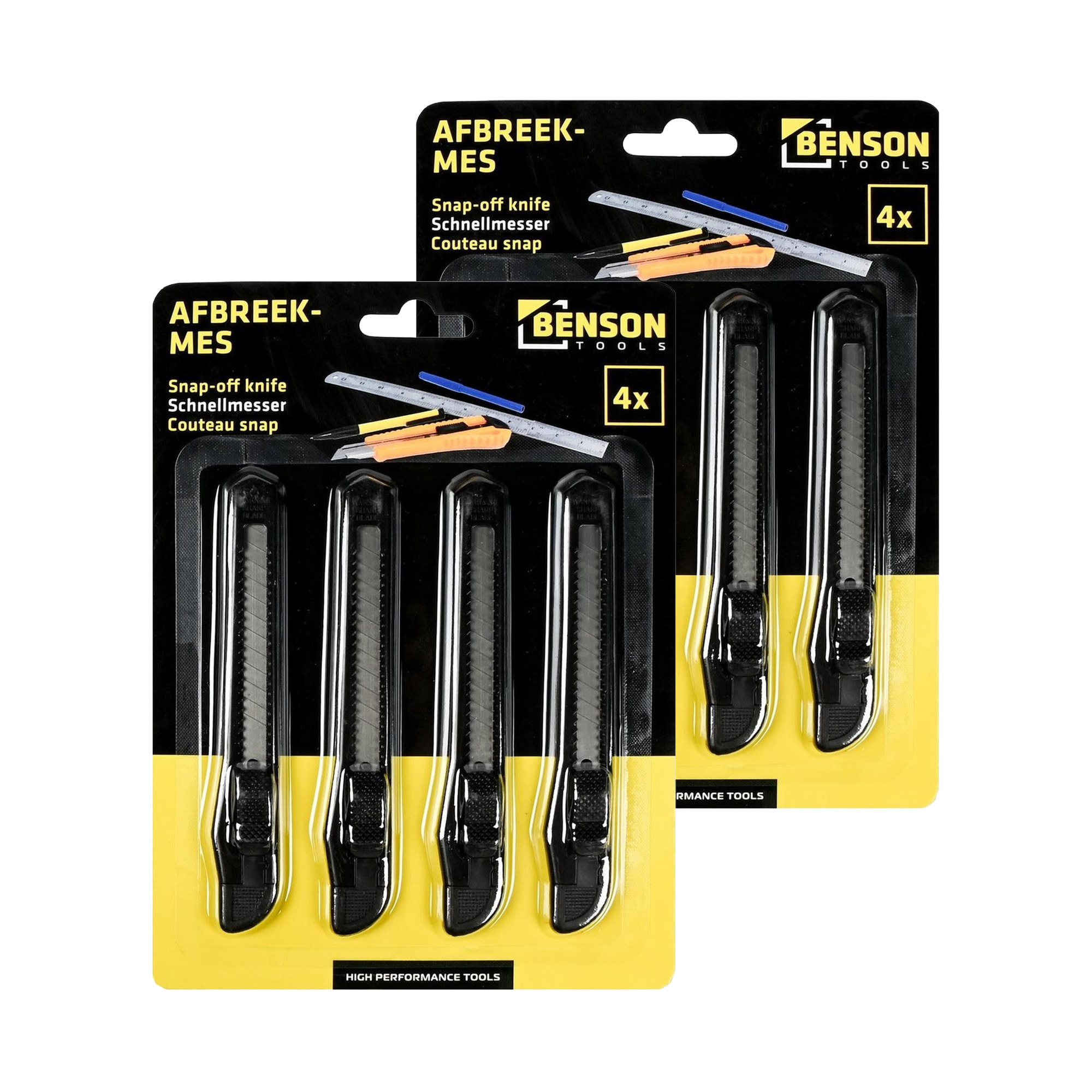 Benson Afbreekmessen - 8x stuks - zwart - breed - scherp mes -