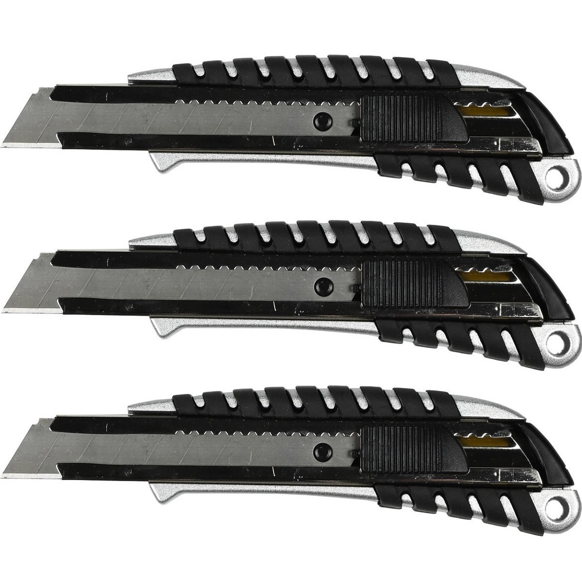 Benson Afbreekmes - 3x - snijmes - werkmes - 18 mm - zwart - anti-slip handvat - automatische vergrendeling -