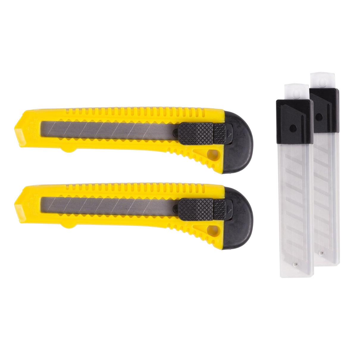 Benson Afbreekmes - 2x - werkmes - snijmes - 18 mm - staal - geel - incl. reservemessen -