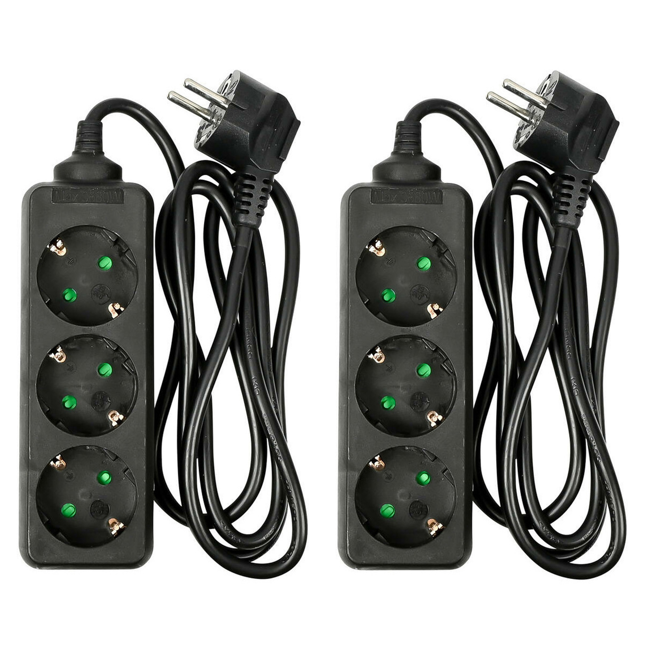 Benson Stekkerdoos 3-voudig - 2x - geaarde stekkerdoos - zwart - 150 cm - verlengsnoer -