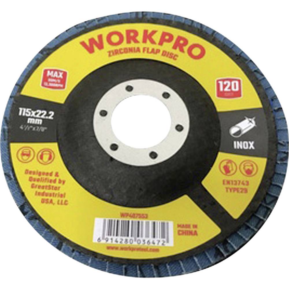 WorkPro WP407553 Lamellenschuurschijf Diameter 115 mm Boordiameter 22.2 mm 10 stuk(s)