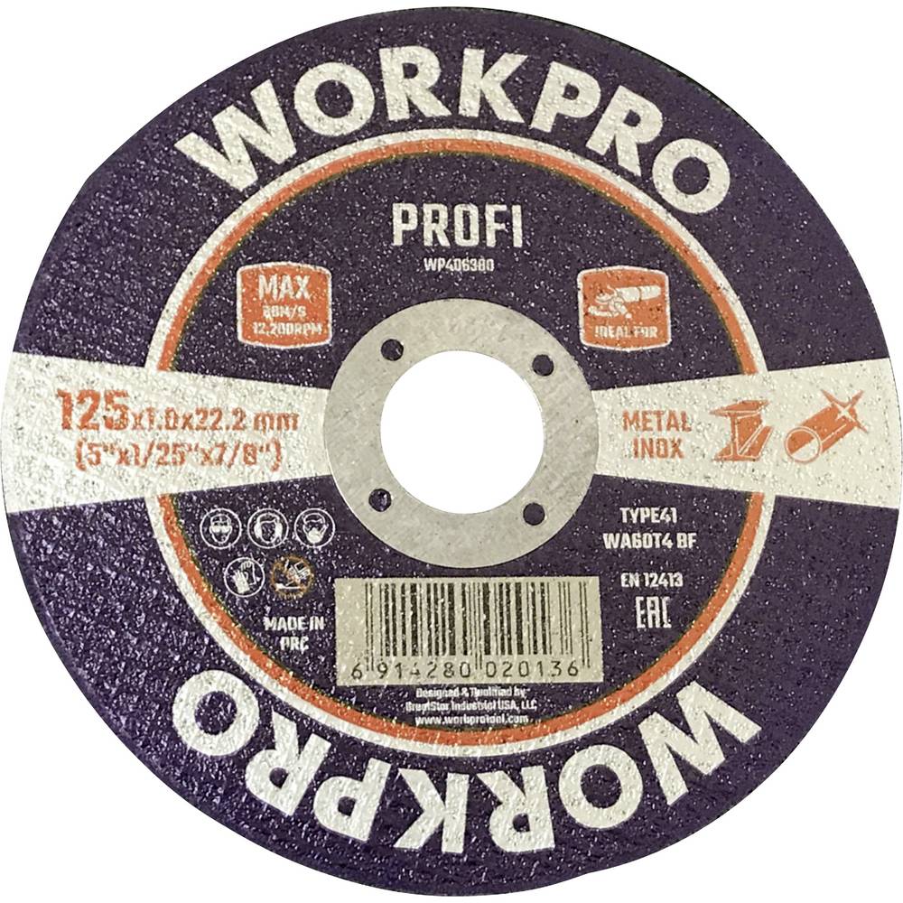 WorkPro WP406380 Doorslijpschijf 125 mm 10 stuk(s) Inox, Metaal