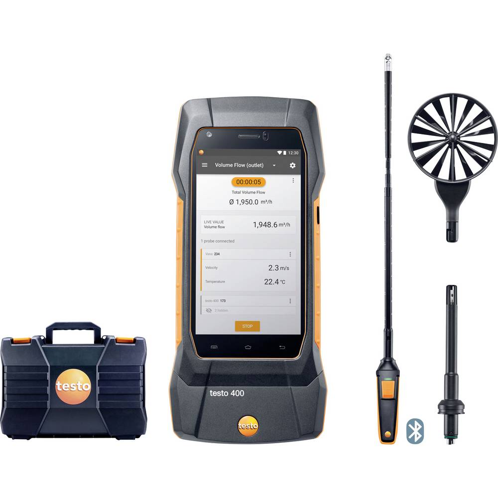 Testo 400 - Strömungs-Set mit 16 mm-Flügelradsonde Milieumeetset Temperatuur, Druk -40, 0 - 150, 200 °C, hPa