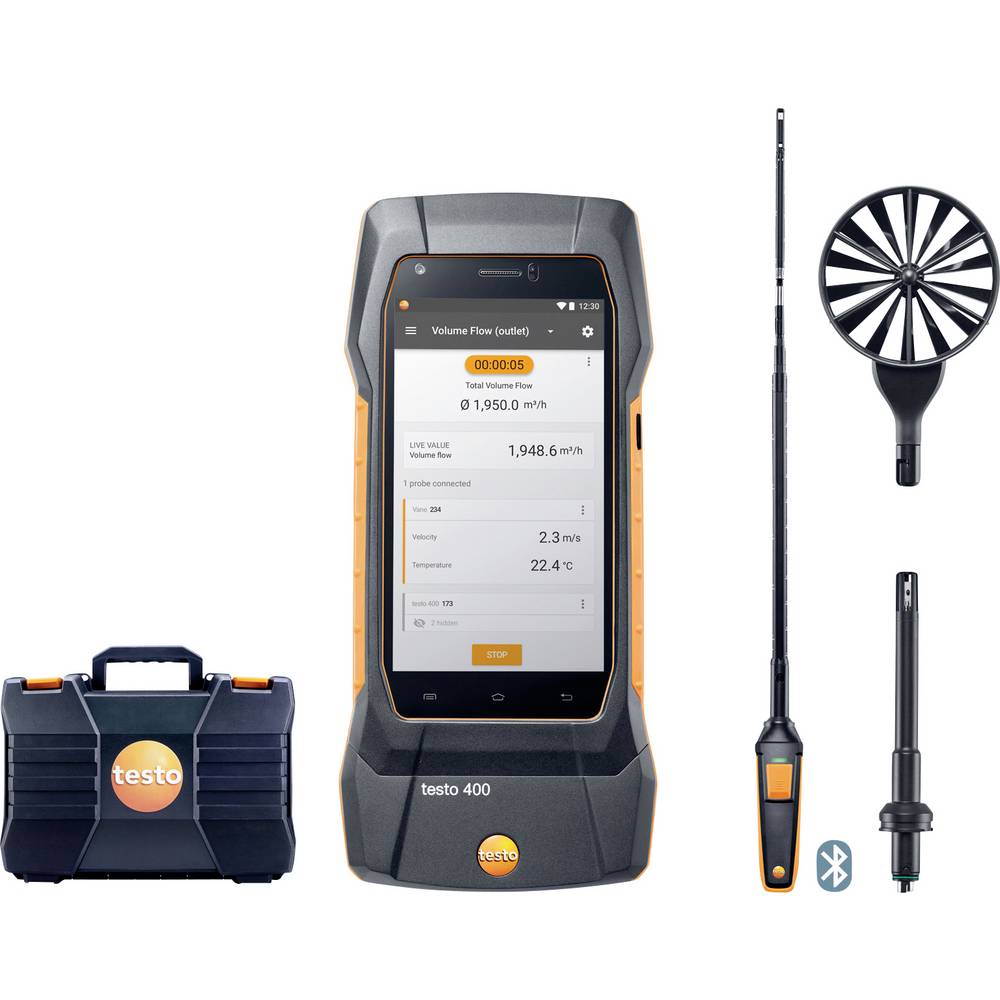 Testo 400 - Strömungs-Set mit Hitzdrahtsonde Milieumeetset Druk, Temperatuur -40, 0 - 150, 200 °C, hPa
