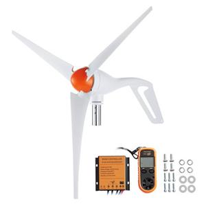 VEVOR 500W Windturbine, 12V Windgenerator, 3-bladige windturbinegenerator met windmeter, MPPT-regelaar en instelbare windrichting, geschikt voor thuis, boerderij, camper en boot