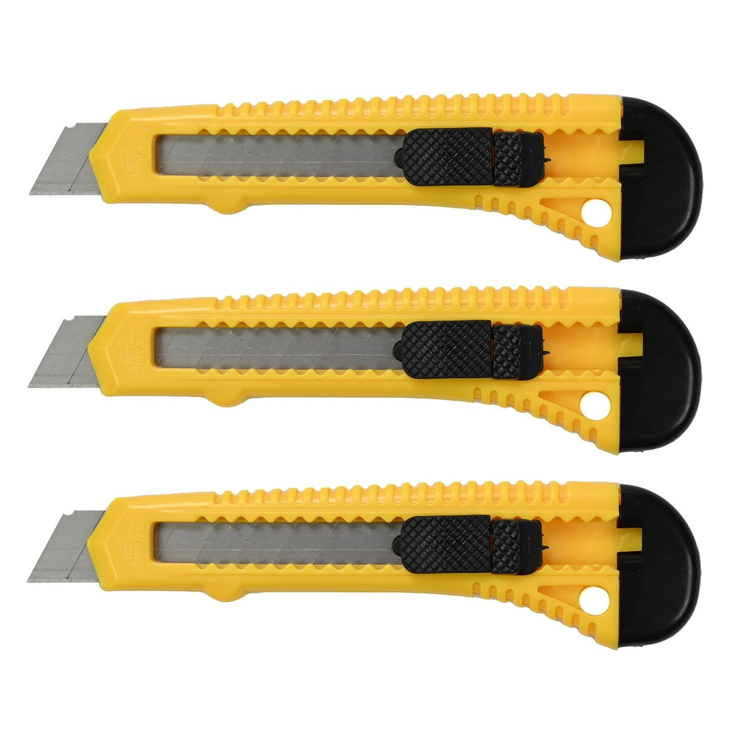 Benson Afbreekmes - 3x - werkmes - snijmes - 18 mm - staal - geel -