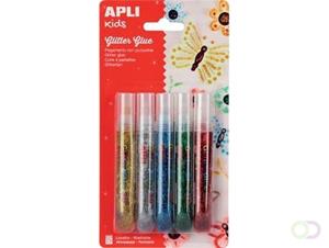 Apli Kids glitterlijm, blister met 5 tubes van 13 ml in geassorteerde metallic kleuren