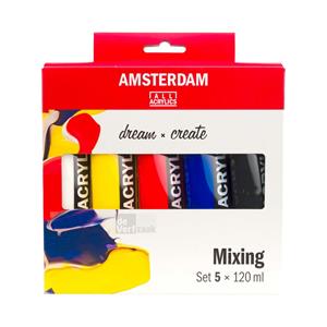 Talens Amsterdam acrylverf tube van 120 ml, doos met 5 tubes in niet-primaire kleuren