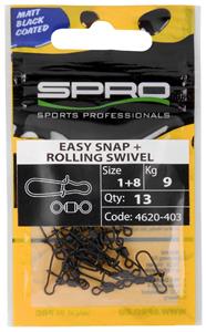 Spro Matt Black Easy Snap + swivel - 20 mm - maat 0 + 10