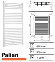 Boss&wessing Handoekradiator  Palian 688 x 500 mm (13 kleuren)