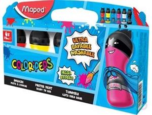 Maped Color'Peps plakkaatverf, ophangdoos met 6 flacons van 75 ml in primaire geassorteerde kleuren