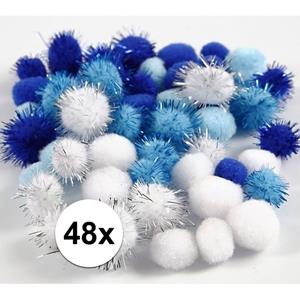 Knutsel pompons 48 stuks 15-20 mm wit/blauw