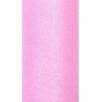 Glitter tule stof roze 15 cm breed