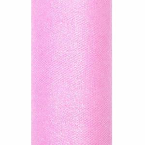 Glitter tule stof roze 15 cm breed