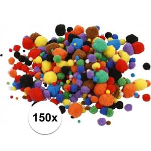 Bellatio Knutsel pompons 150 stuks 15-40 mm kleuren