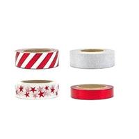Washi tape sierlinten set zilver/rood 15 mm