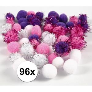 Bellatio 96x knutsel pompons 15-20 mm wit/paars