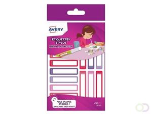 Avery Family mini naametiketten, ft 5 x 1 cm, roze/paars, ophangbare etui met 30 etiketten