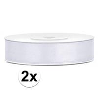 2x Satijnen sierlinten wit 12 mm Wit