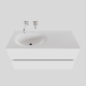 Boss&wessing Badkamermeubel Solid Surface BWS Stockholm 100x46 cm Links Mat Wit (zonder kraangat)