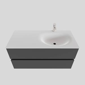 Boss&wessing Badkamermeubel Solid Surface BWS Stockholm 100x46 cm Rechts Mat Antraciet (met 1 kraangat)
