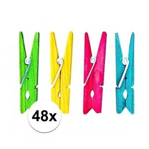 48x Houten knijpers gekleurd 4,5 cm Multi