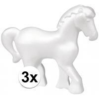 Rayher hobby materialen 3x Piepschuim paarden 15 cm Wit