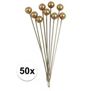 Rayher hobby materialen 50x Spelden met parel kop goud 6,4 cm Goudkleurig