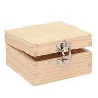 Vierkant houten kistje 7 x 7 x 4 cm Bruin